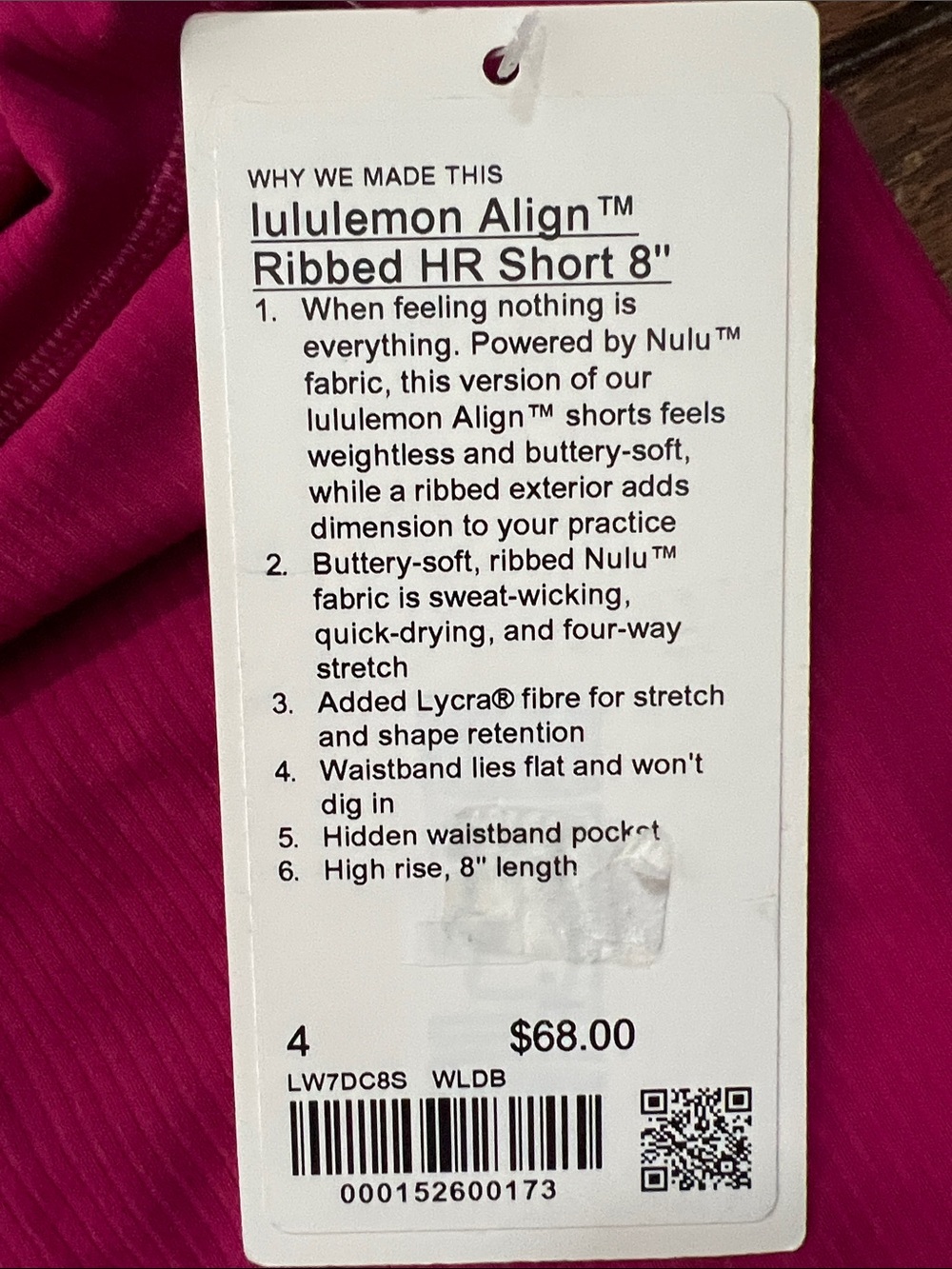 Lululemon Berry Pink Align Ribbed High Rise 8" Shorts Size 4 NWT - Picture 2 of 4